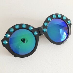 Oversized Black Round Sunglasses Swarovski Crystal Frames